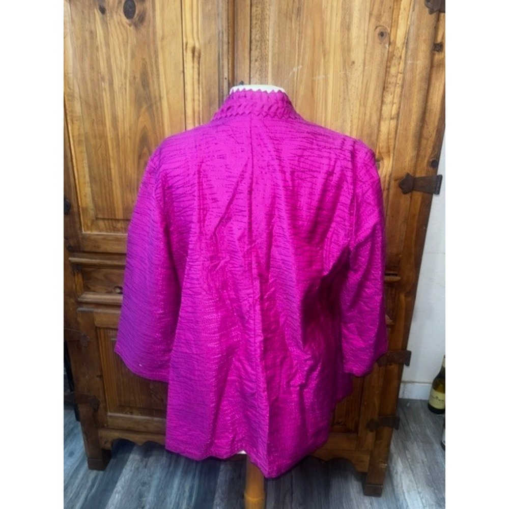 Chicos Magenta Pink Embroidered Open Front Jacket Zig Zag Trim Size 2 L XL - Picture 4 of 5